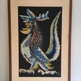 Print depicting a rooster. French work signed by Jean Lurçat. Around 1970.