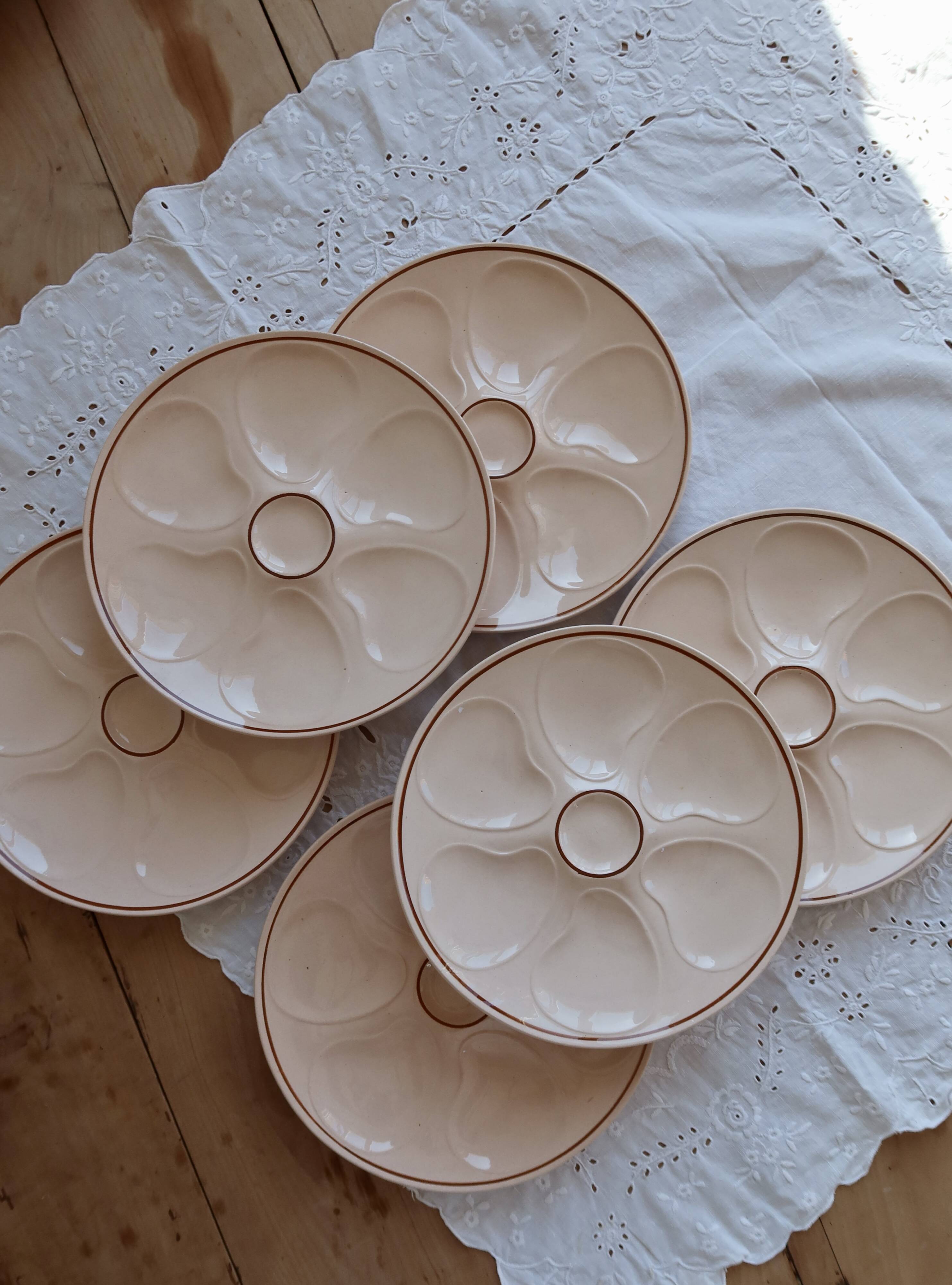 6 vintage pink oyster plates Longwy pottery