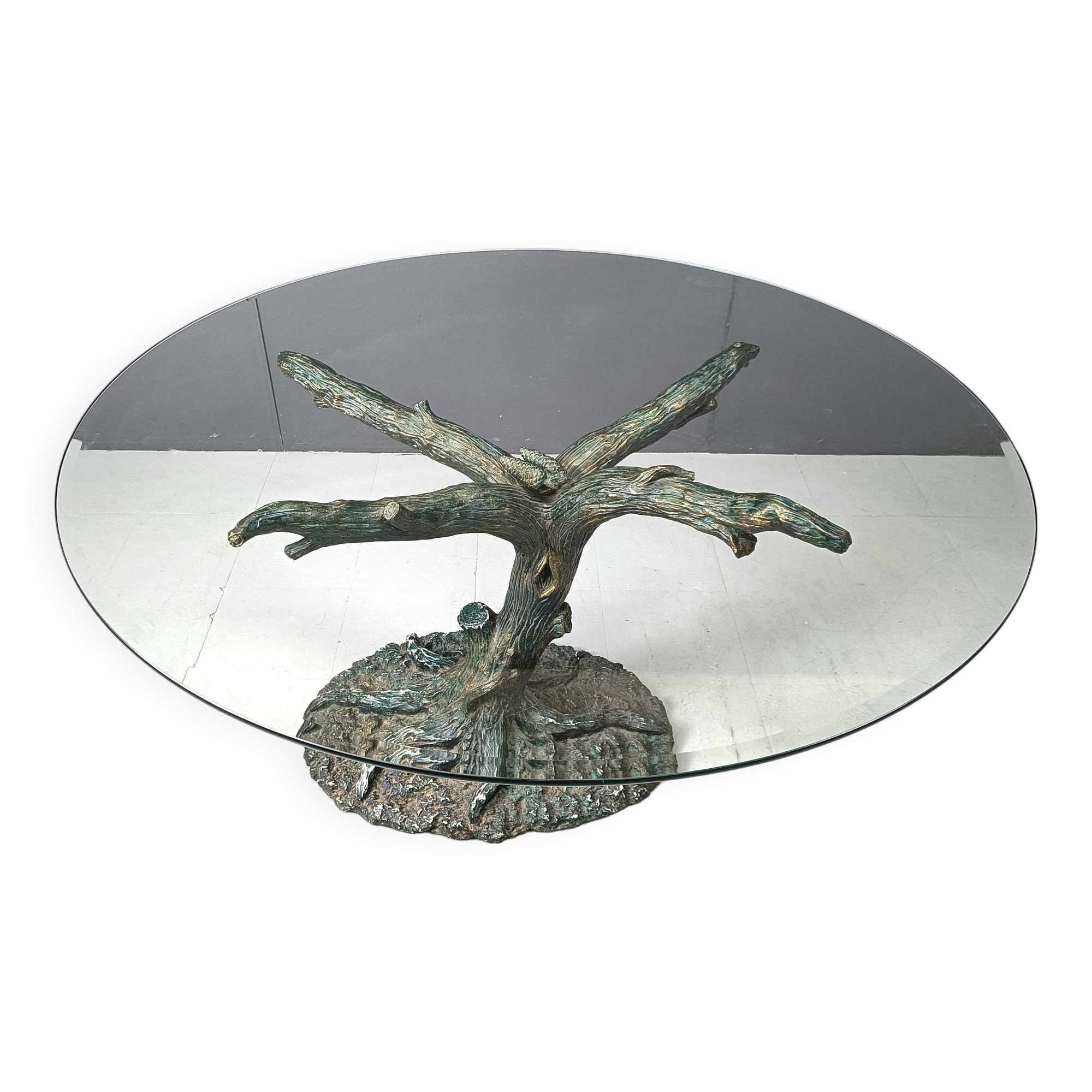Table à manger vintage en forme d'arbre sculpté, années 1970