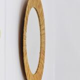 Mid-century Round Wall Mirror Italian Riviera in Raffia with a Bast Frame, 1950s