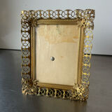 Vintage gold colored metal picture frame 15.5 cm x 12.5 convex glass