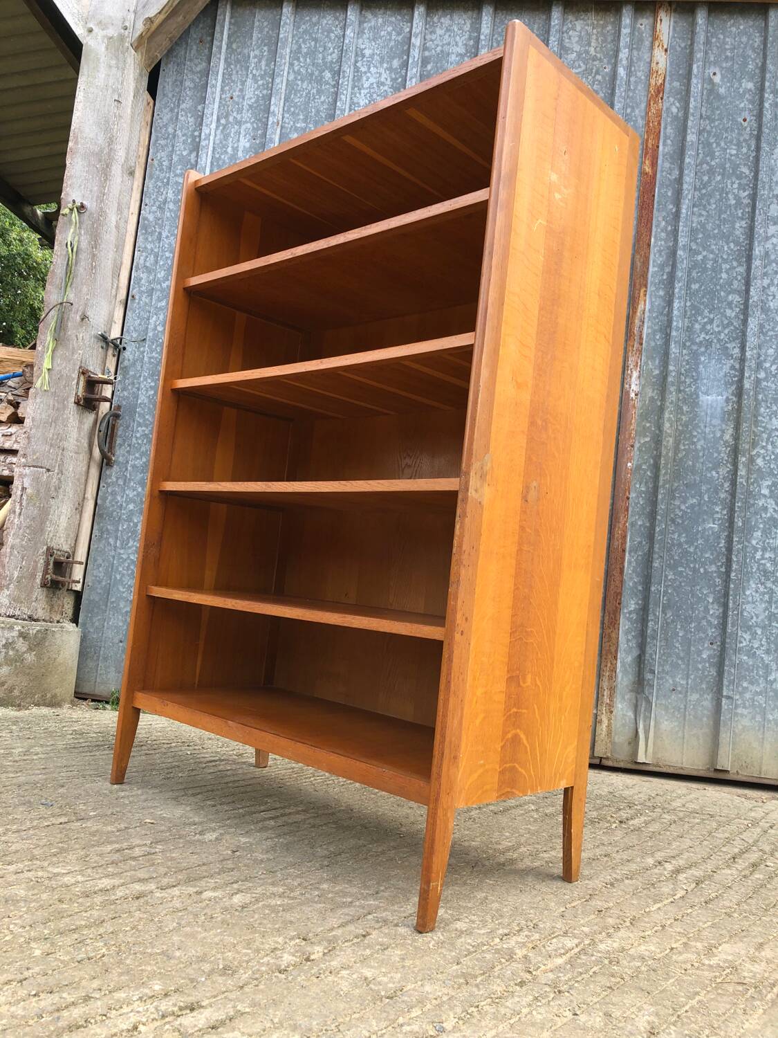 Vintage oak bookcase with compass base