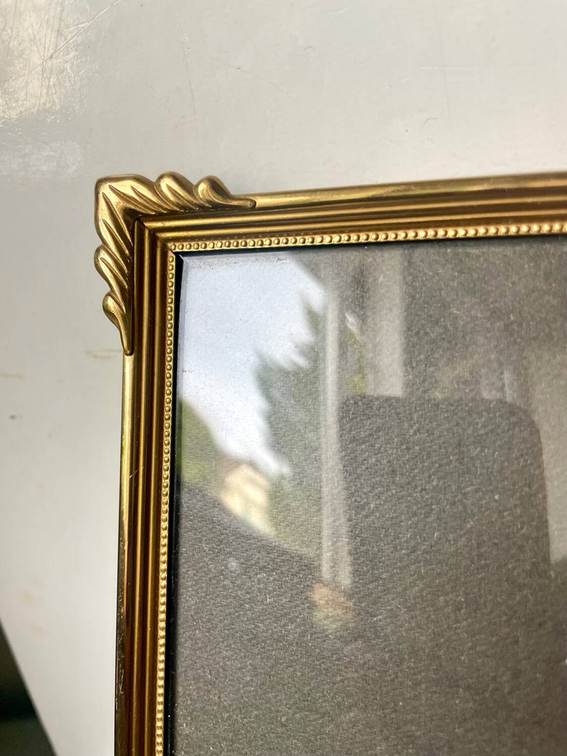 ART DECO  Gold  colored Metal Picture Frame 25 cm x 19 cm CONVEX Glass