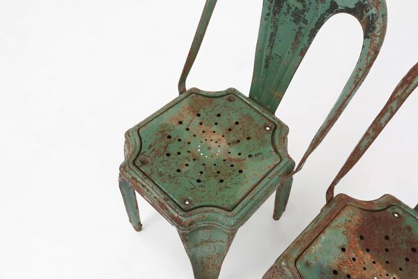 Lot de 4 chaises vertes vintage modèle A de Tolix, France, années 1950