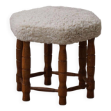 Modern Danish, a hexagonal oak stool, seat reupholstered in lambswool, 1950s.
