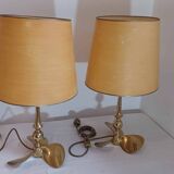 Lot de 2 lampes Hollywood Regency, années 1960/70, en laiton