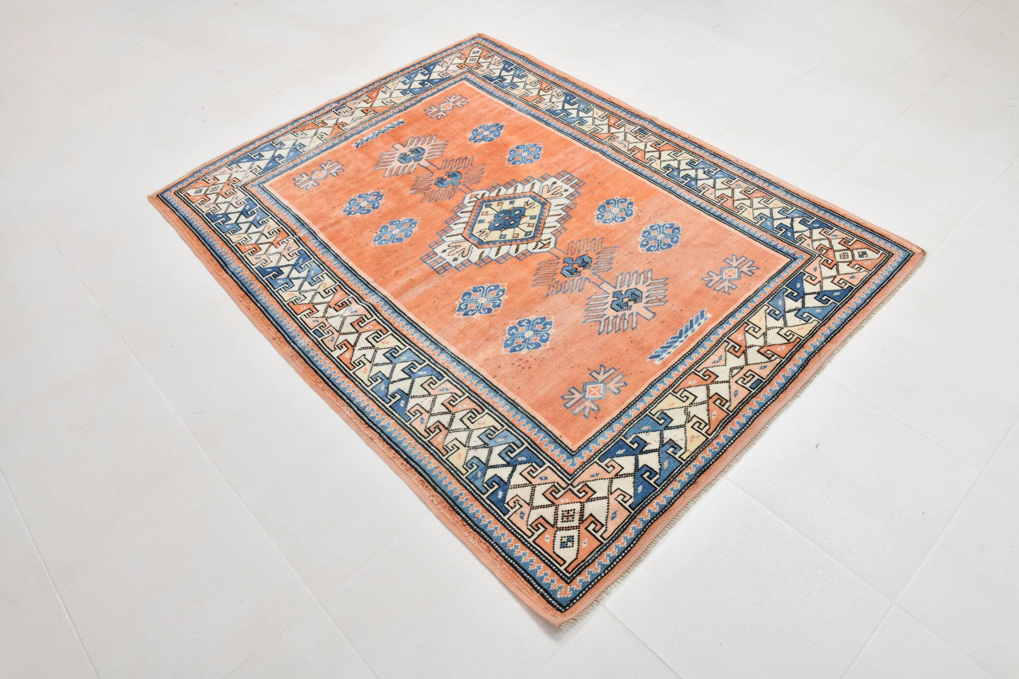 5x7 Orange & Blue Classic Vintage Rug, 154x203Cm