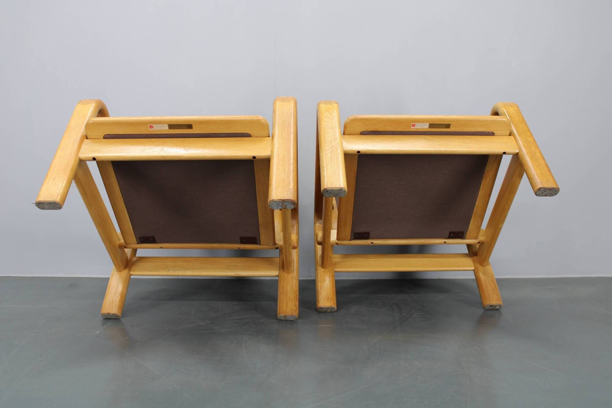1970s L. Olsen & Søn Pair of Armchairs in Oak and Leather, Denmark