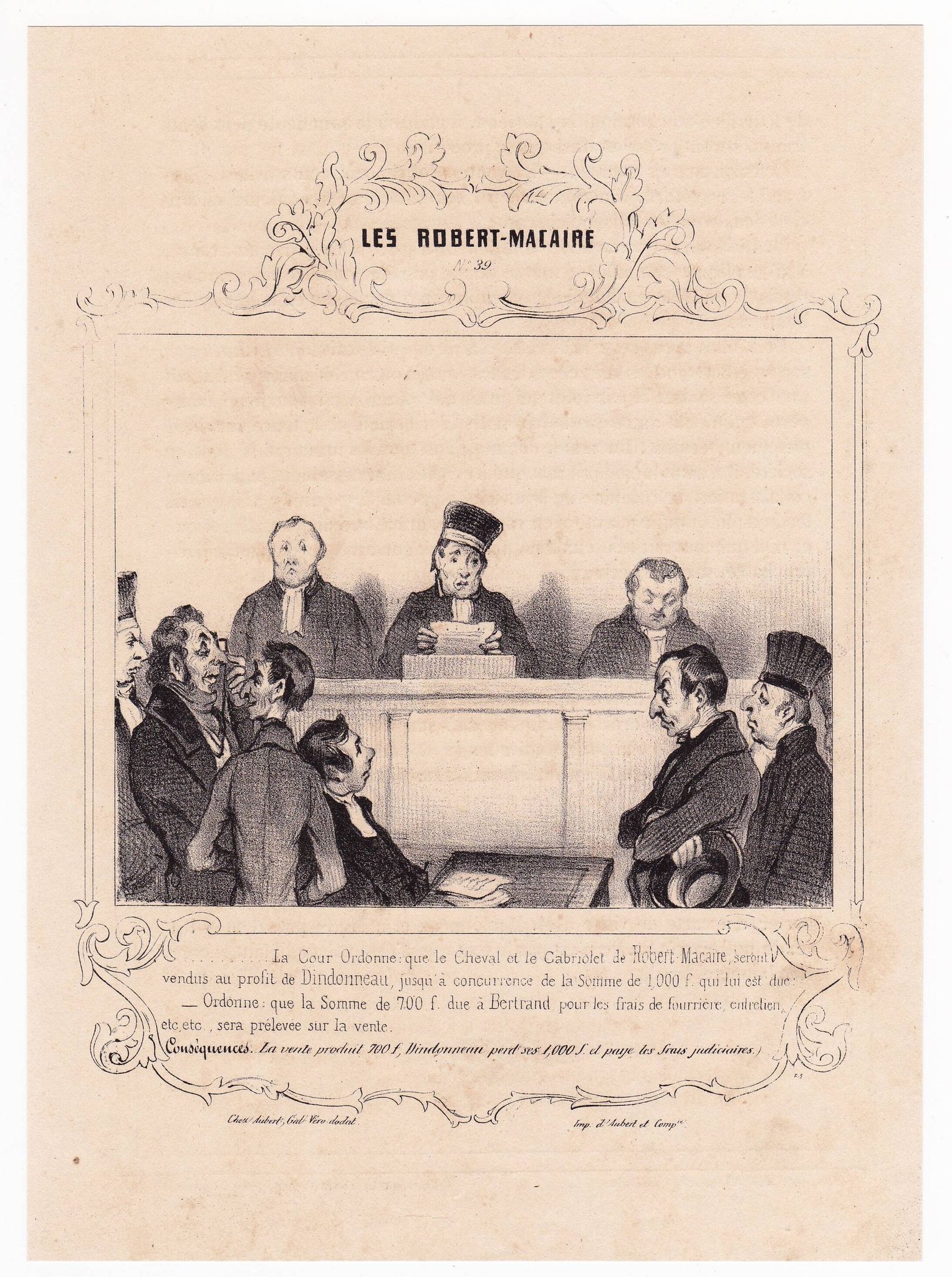 19th Century Lithograph Honoré Daumier 1839 Court Lawyer Judge Magistrate Justice