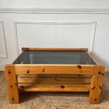 Vintage pine and glass coffee table