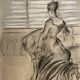 Painting signed charcoal watercolor female portrait Empire “sofa”