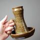 Large hand-held candle holder in handcrafted stoneware in the style of Baudat, La Borne, vintage