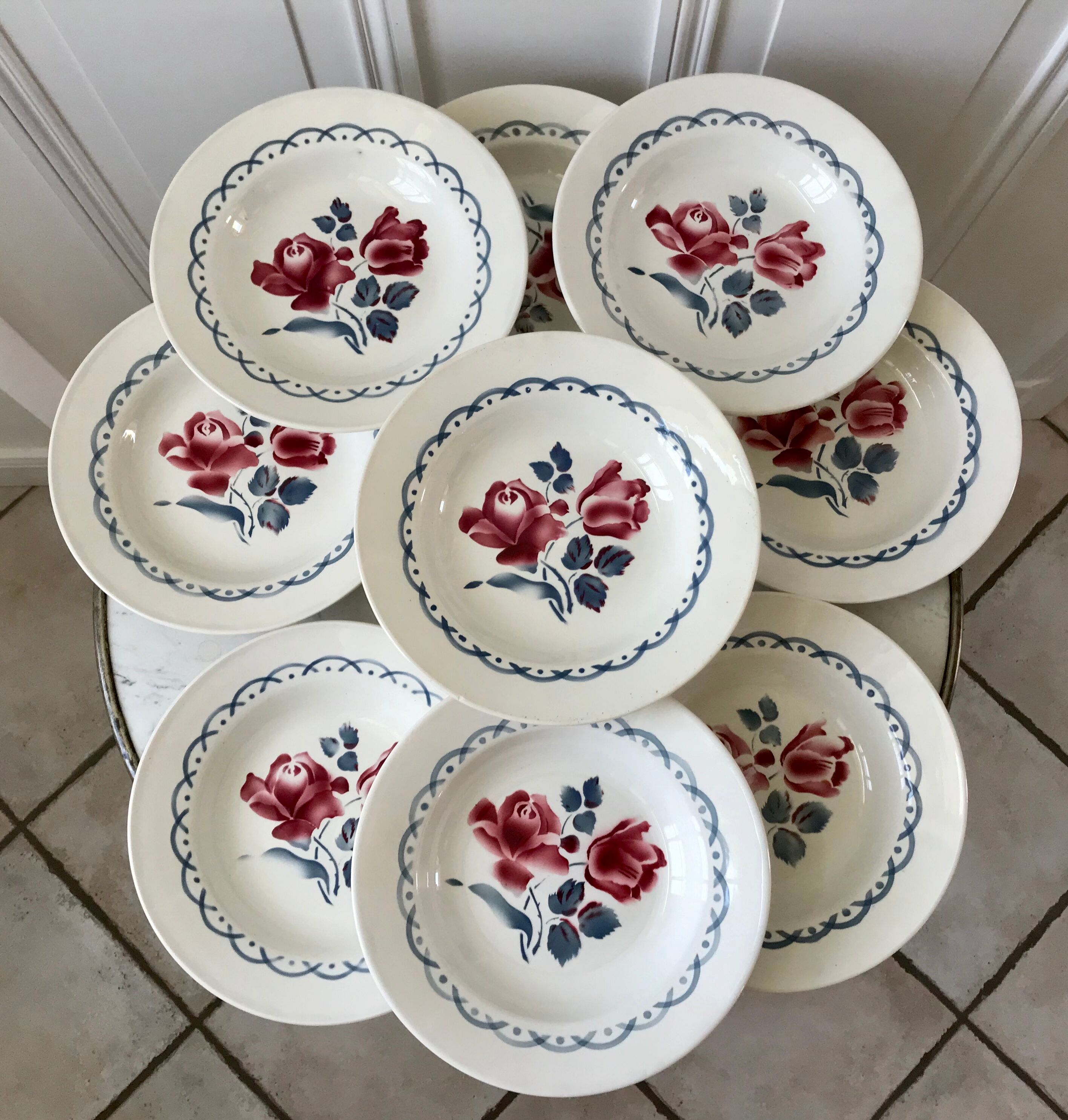 Set of 9 hollow plates Digoin Sarreguemines model "Cannes"
