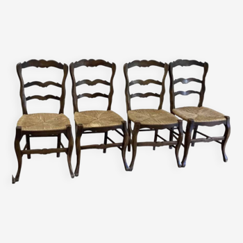 4 chaises en bois paillées rustiques