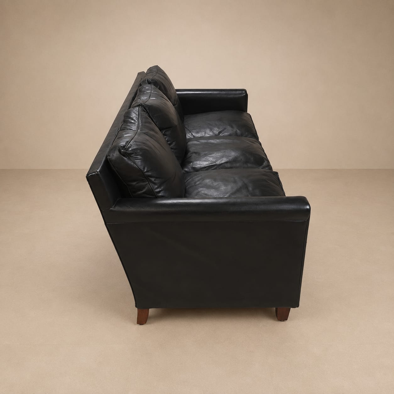 Mid-century black leather Scandinavian 3-seater sofa, 1950s