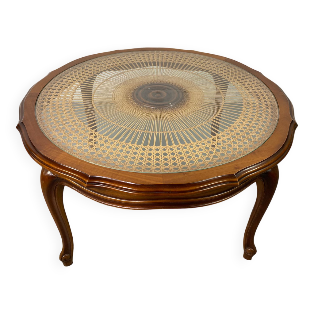 Chippendale Coffee Table in Wood Canning and Glass Selency