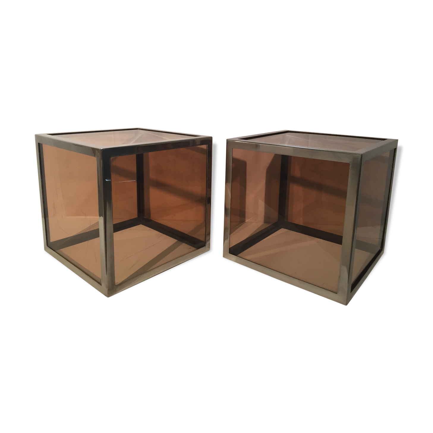 Pair of side tables in acrylic glass & chrome steel 1970