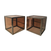 Paire de tables d’appoint cube en plexiglas & acier chromé 1970
