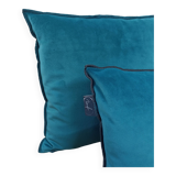 Set of 2 turquoise blue velvet cushions with black overlock finish