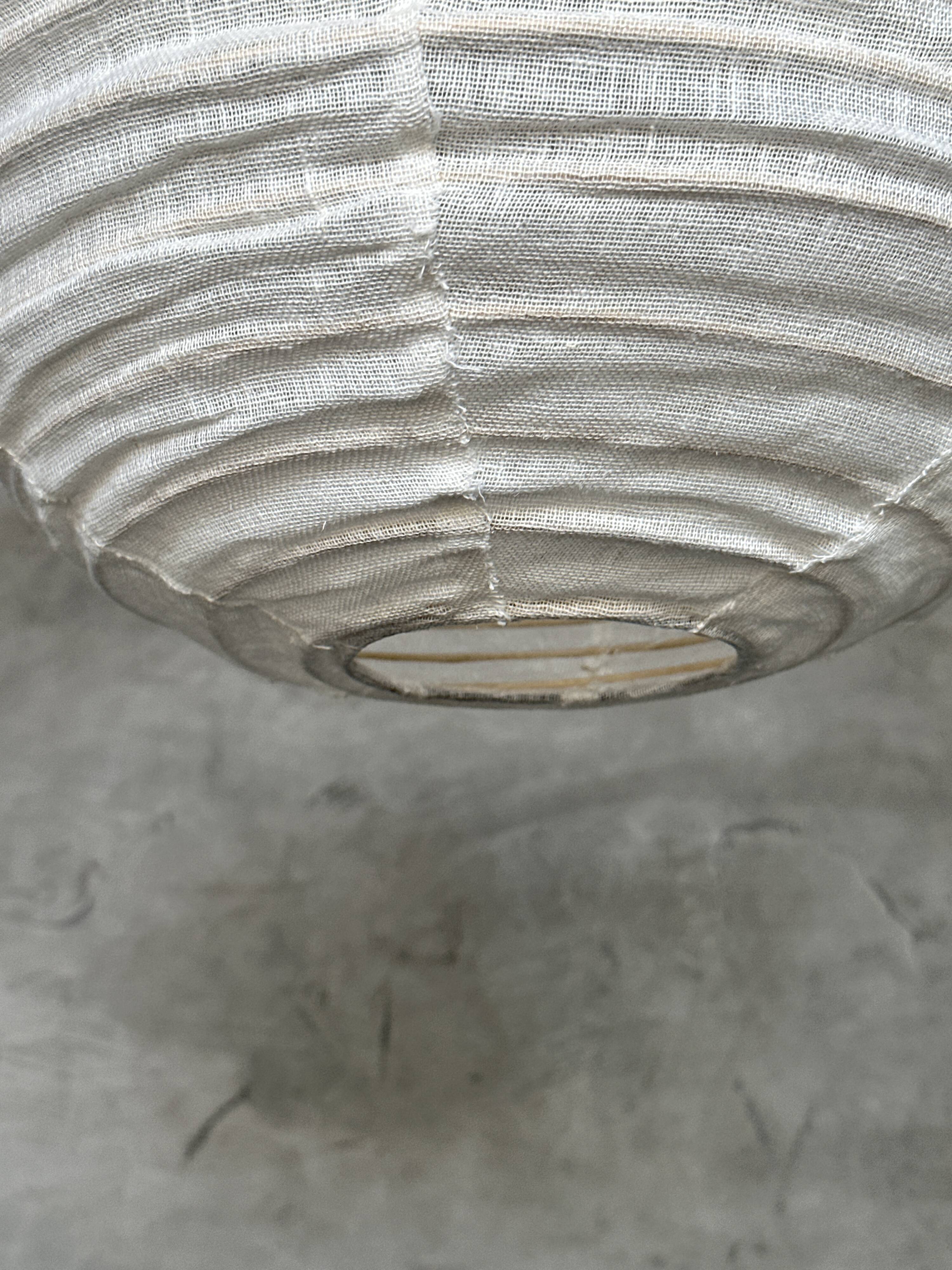 Very large round Japanese-style rattan and natural linen pendant light D:80