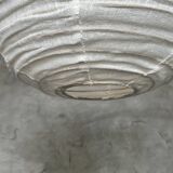 Very large round Japanese-style rattan and natural linen pendant light D:80