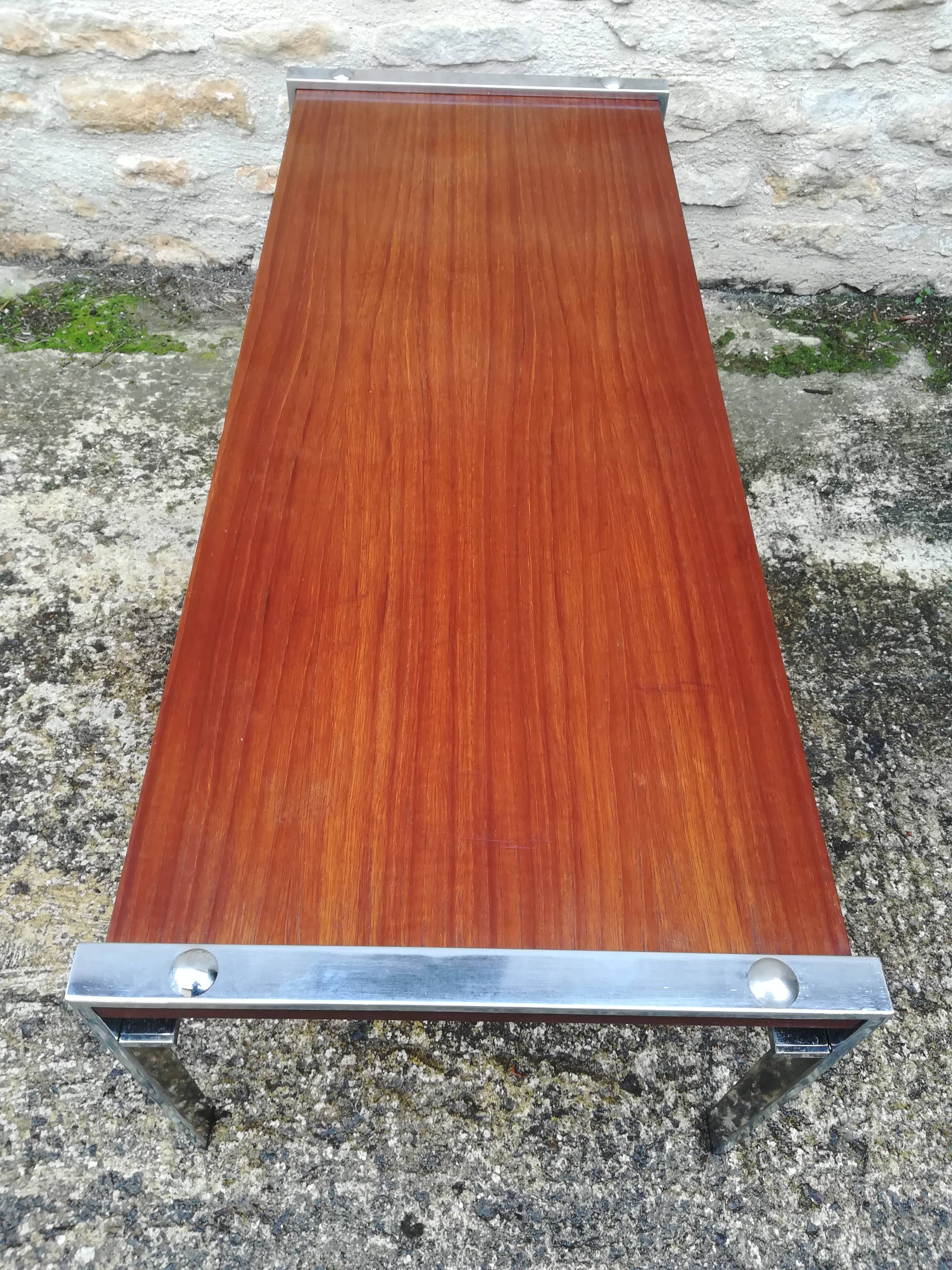 Chrome and teak coffee table