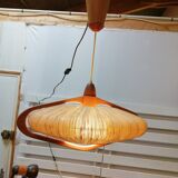 Sisal Ufo pendant lamp and vintage teak by Temde Leuchten