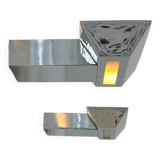 Pair of vintage wall lights, chrome and frosted glass, France, 1980.