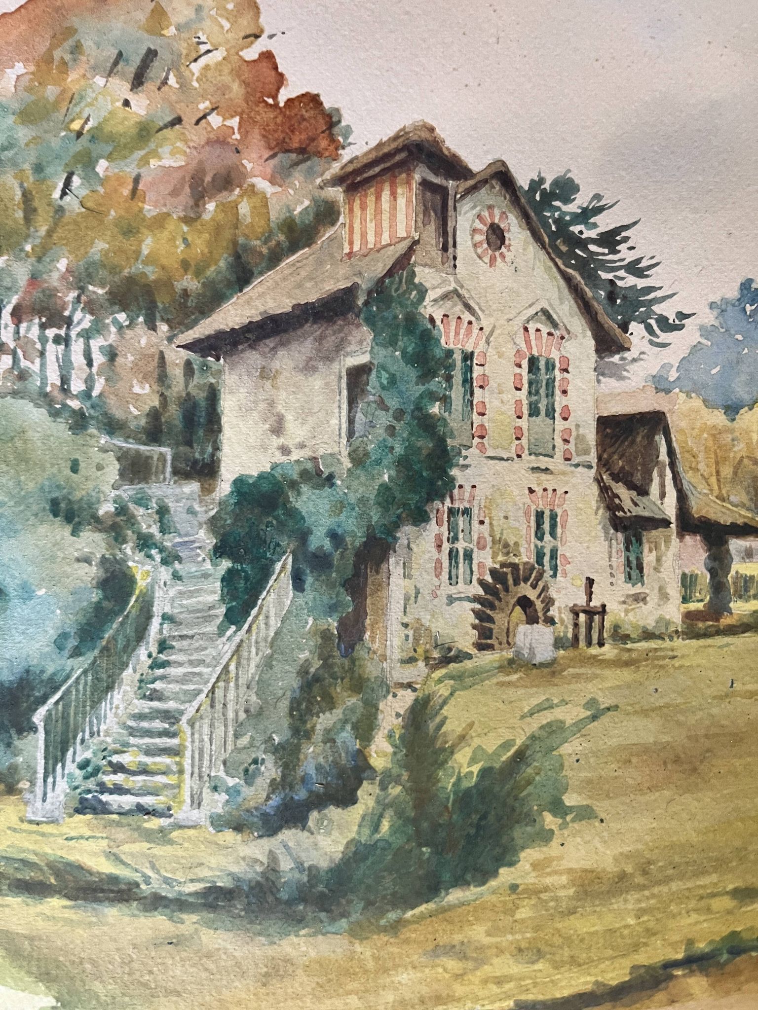 Combastel (Magdeleine), watercolor of a house with a mill, late 19th century
