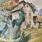 Combastel (Magdeleine), watercolor of a house with a mill, late 19th century