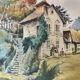 Combastel (Magdeleine), watercolor of a house with a mill, late 19th century