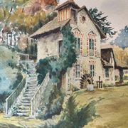 Combastel (Magdeleine), watercolor of a house with a mill, late 19th century