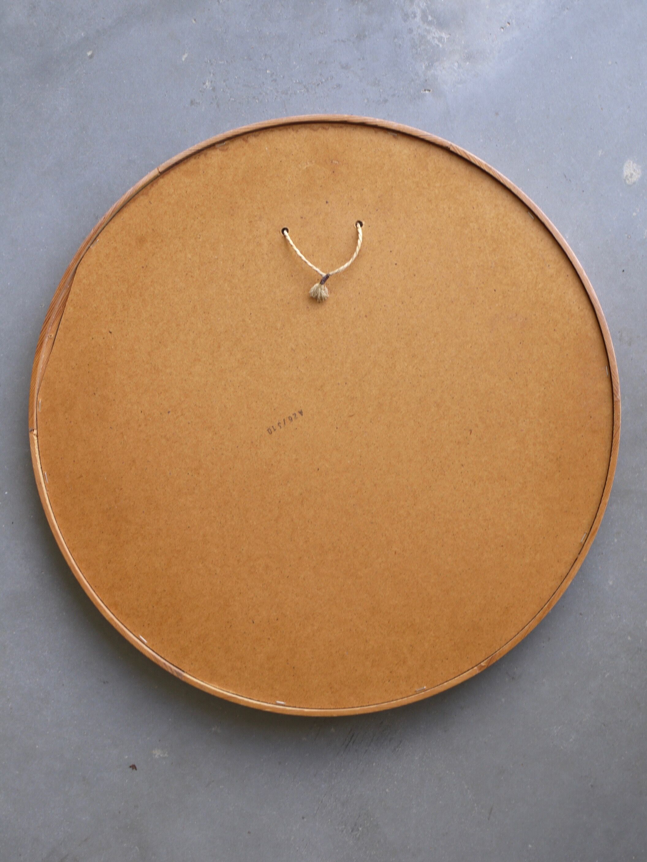 Vintage Scandinavian wooden circular mirror, 1970s