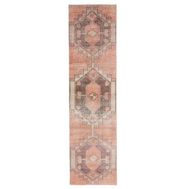 Vintage Turkish Hand-Knotted Wool Cotton Orange Runner 87x357