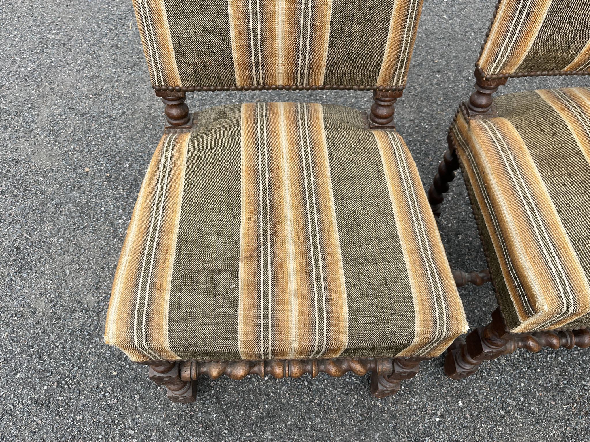 Pair of antique Louis XIII style chairs with twisted legs