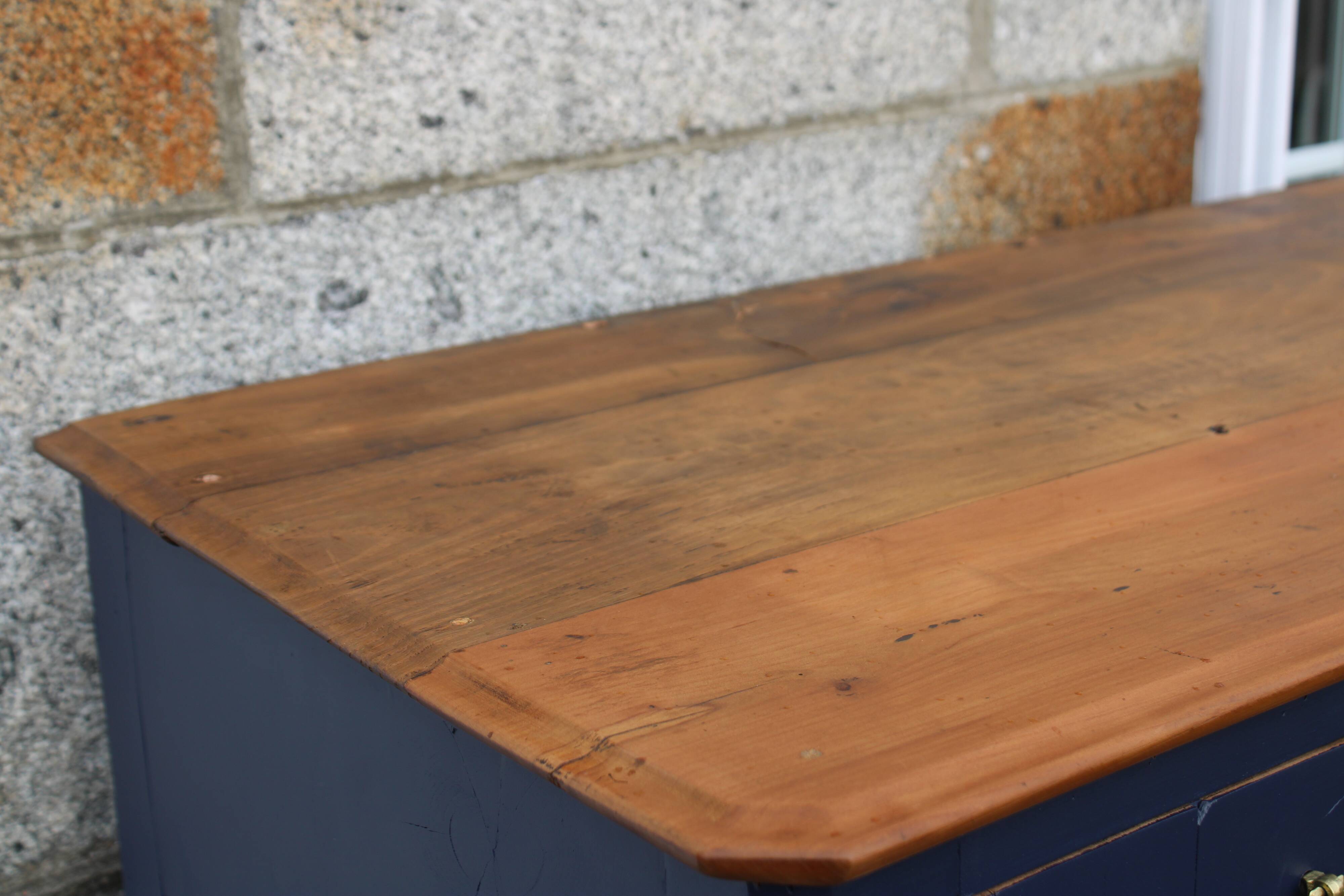 Antique solid wood sideboard – Deep blue & wooden top