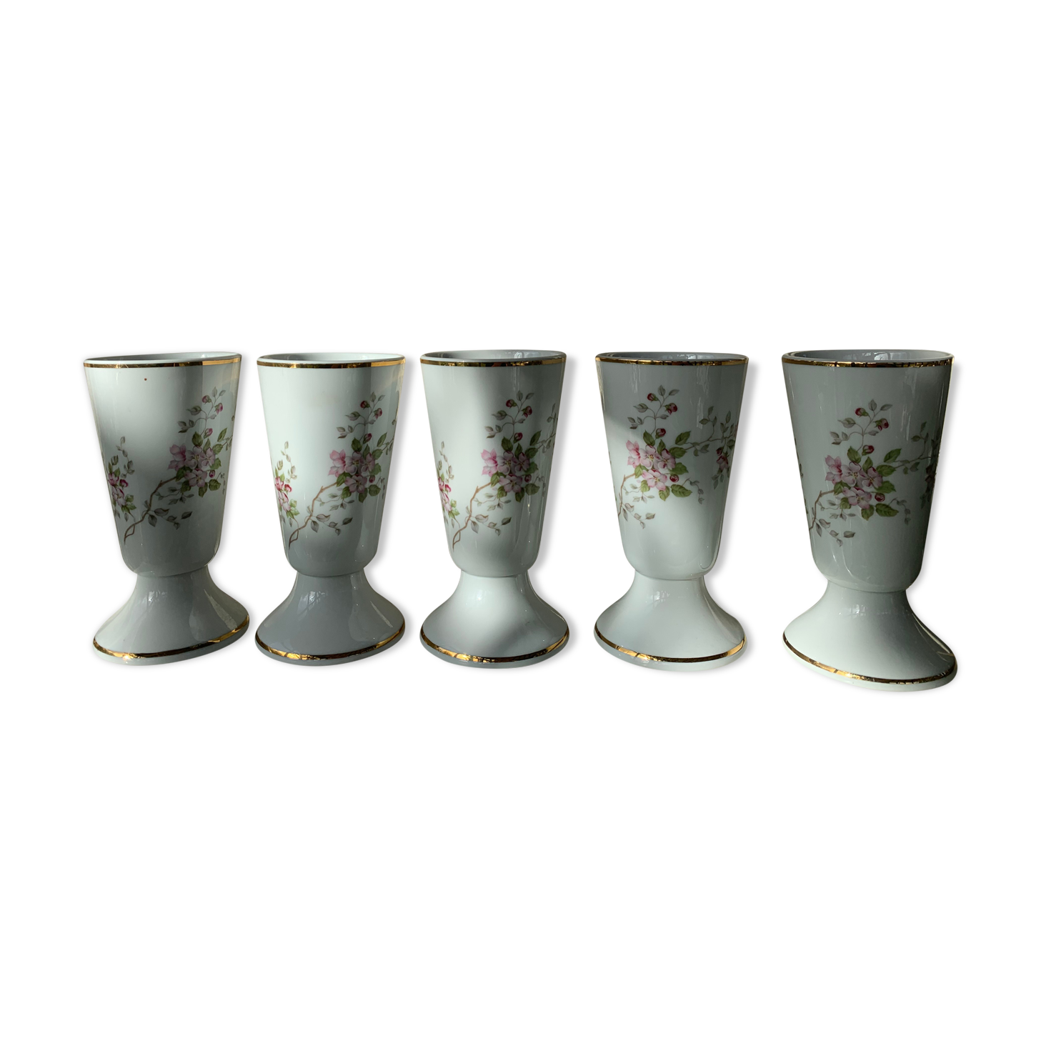 5 mazagrans porcelain vintage rosehip pattern