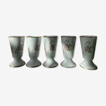 5 mazagrans en porcelaine motif églantines  vintage