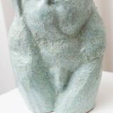 Light blue clay ceramic torso statue – mid-century design sculpture, heavy studio piece