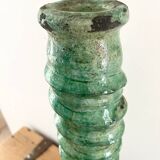 Green enamelled terracotta candle holder 50 cm