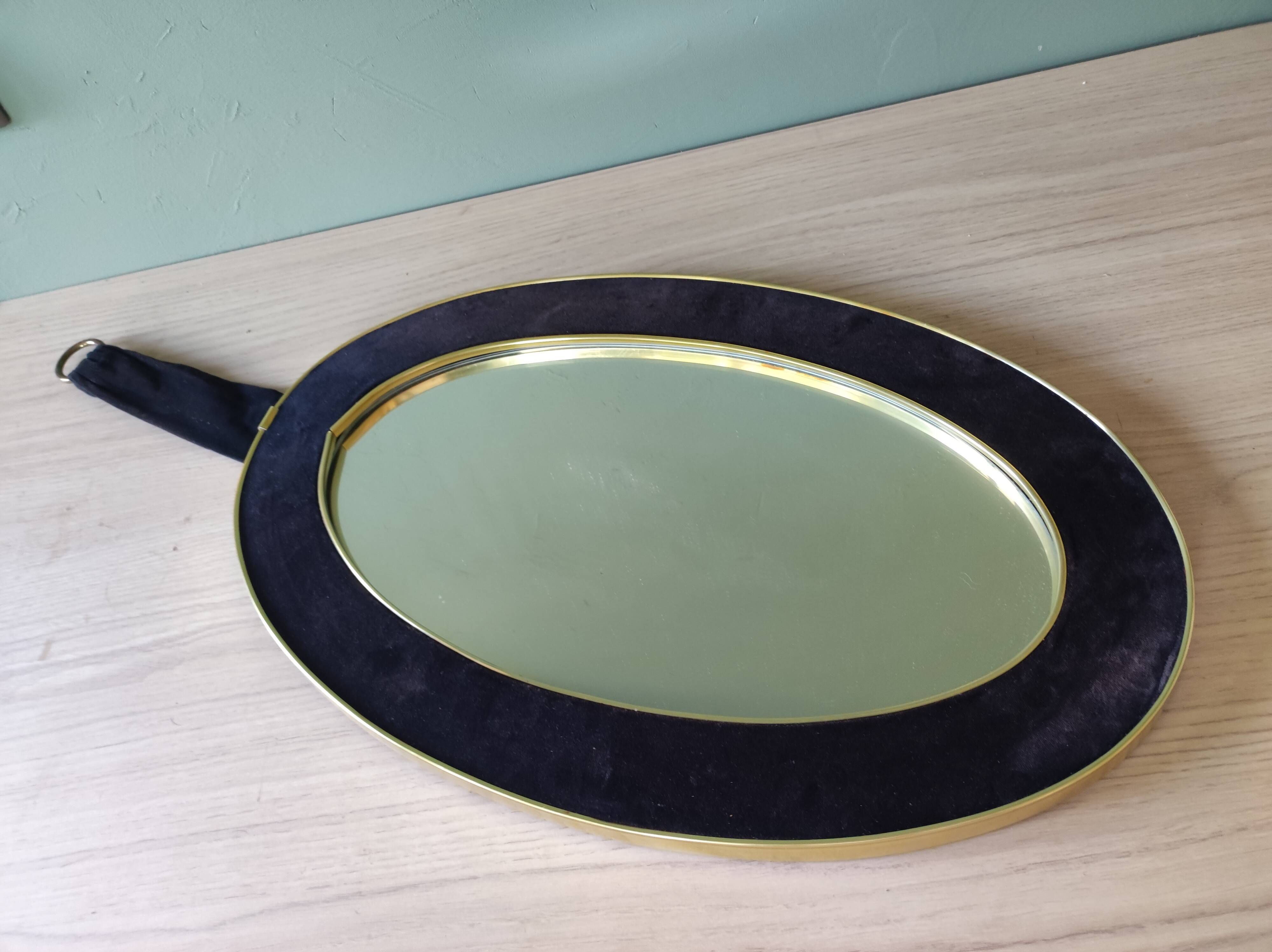 Oval mirror gilded frame margin felt black vintage