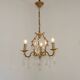 French Vintage Brass Mid Century 3 Light 3 Sided Crystal Cage Chandelier