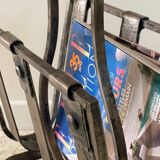 Brutalist vintage steel magazine rack