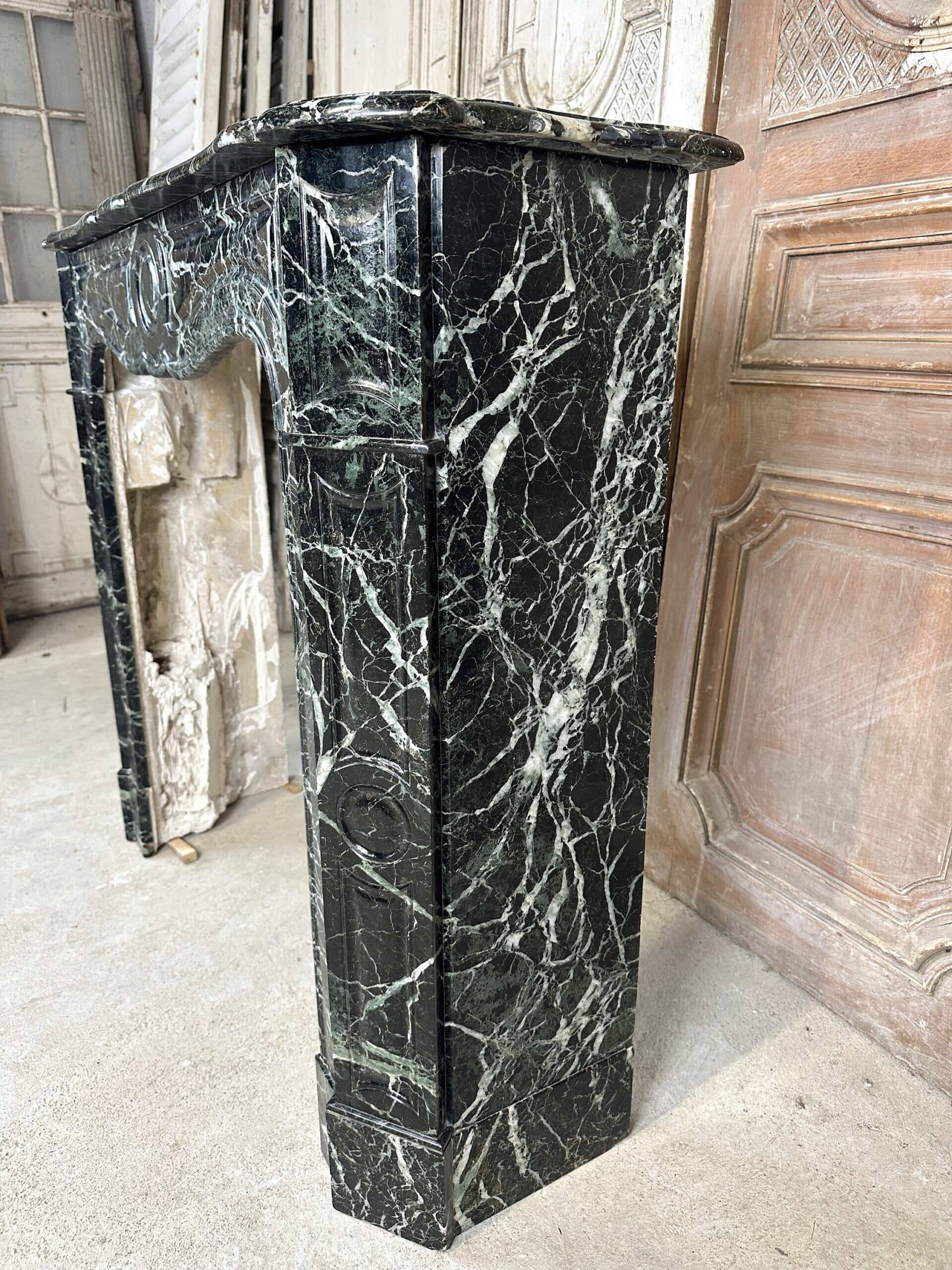 Louis XV style fireplace in green marble, 1900s