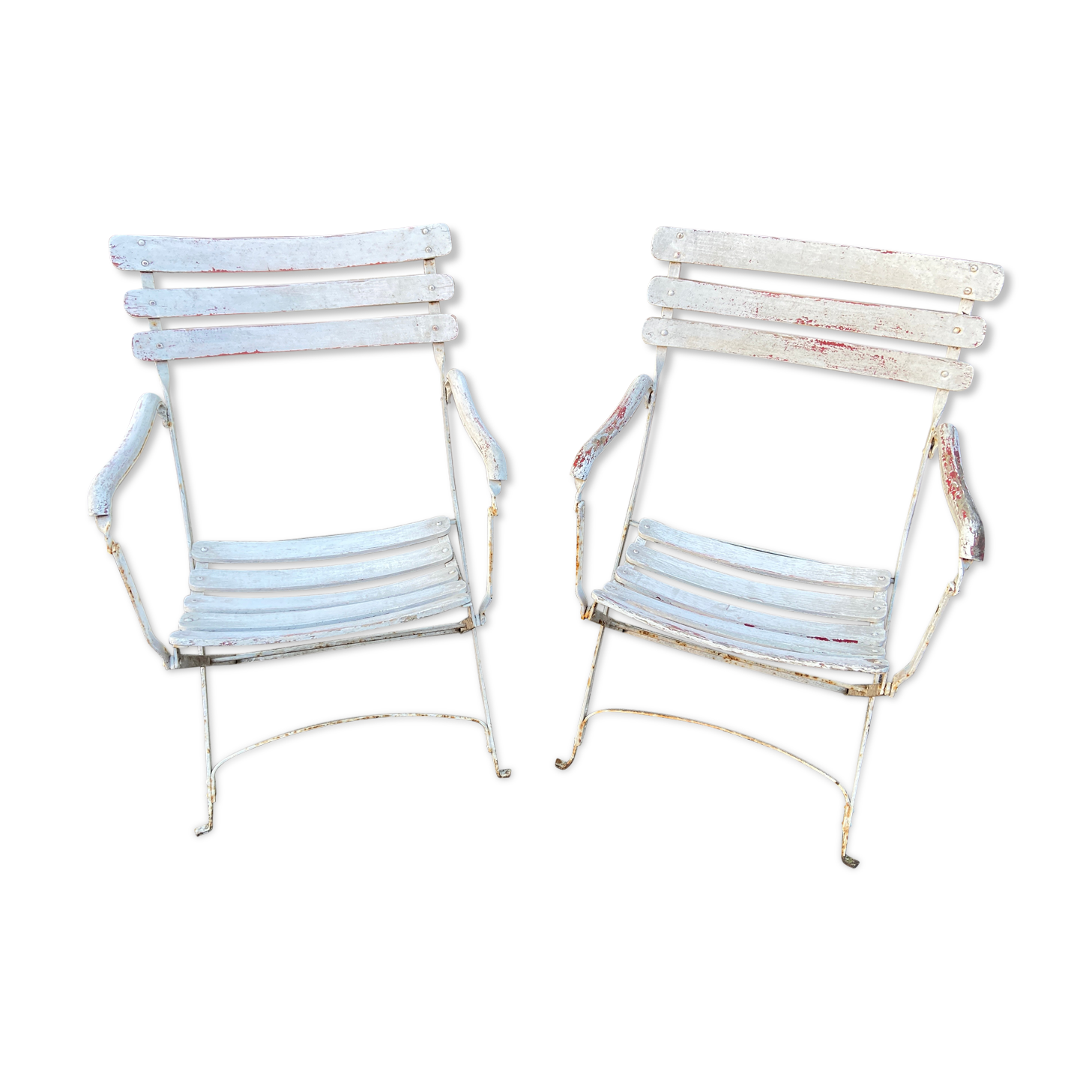 Paire de fauteuils chaises de jardin fer forgé vintage
