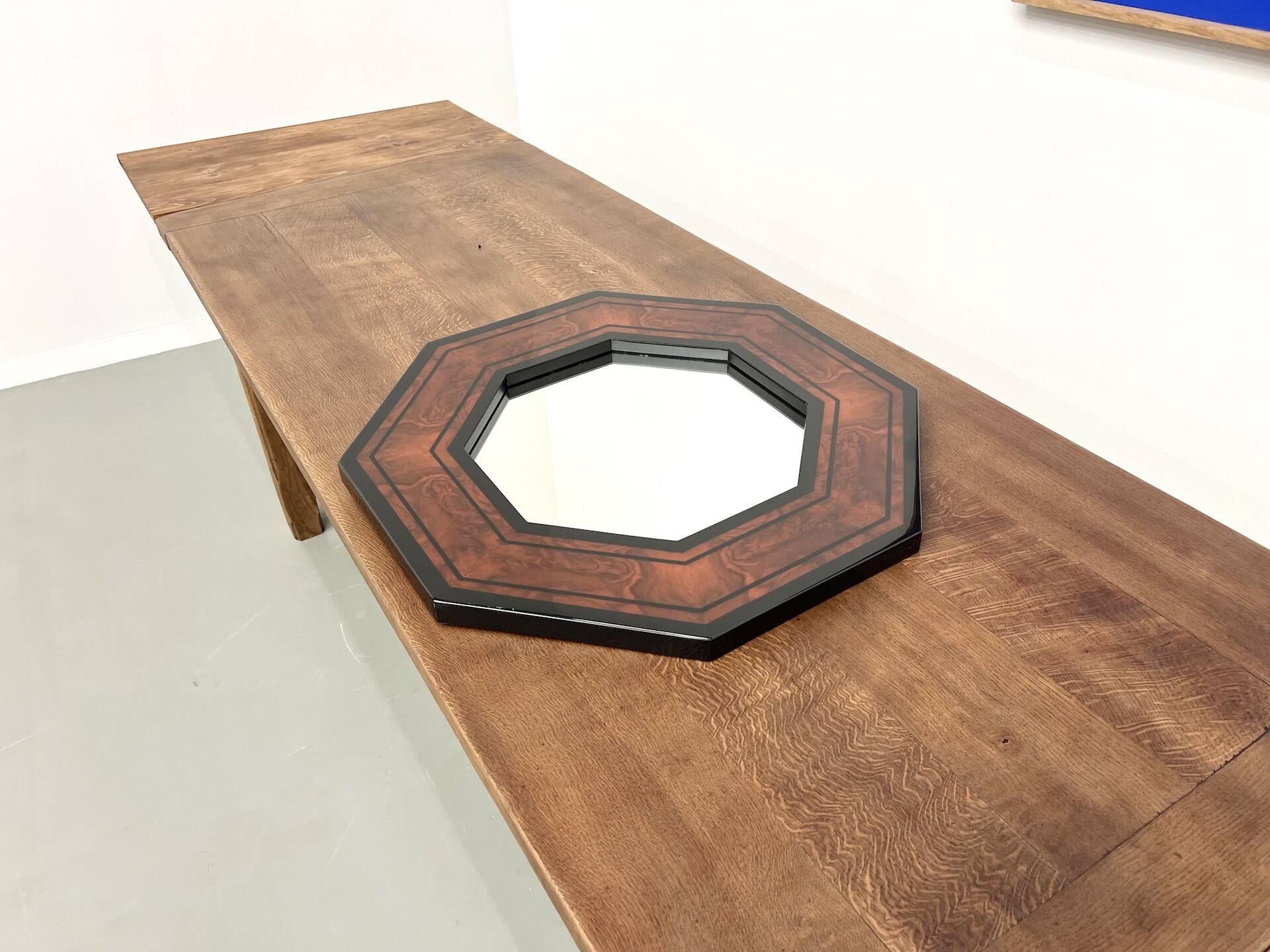 Octagonal wooden mirror by Jean-Claude Mahey