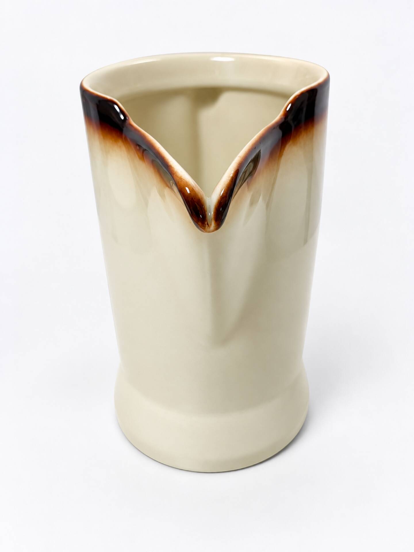 Vintage ceramic jug in ivory and brown – 1960s/70s