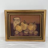 Oil painting on canvas, still life with fruits and pot, nuts, signed, George Cros, signed