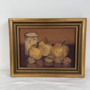 Oil painting on canvas, still life with fruits and pot, nuts, signed, George Cros, signed