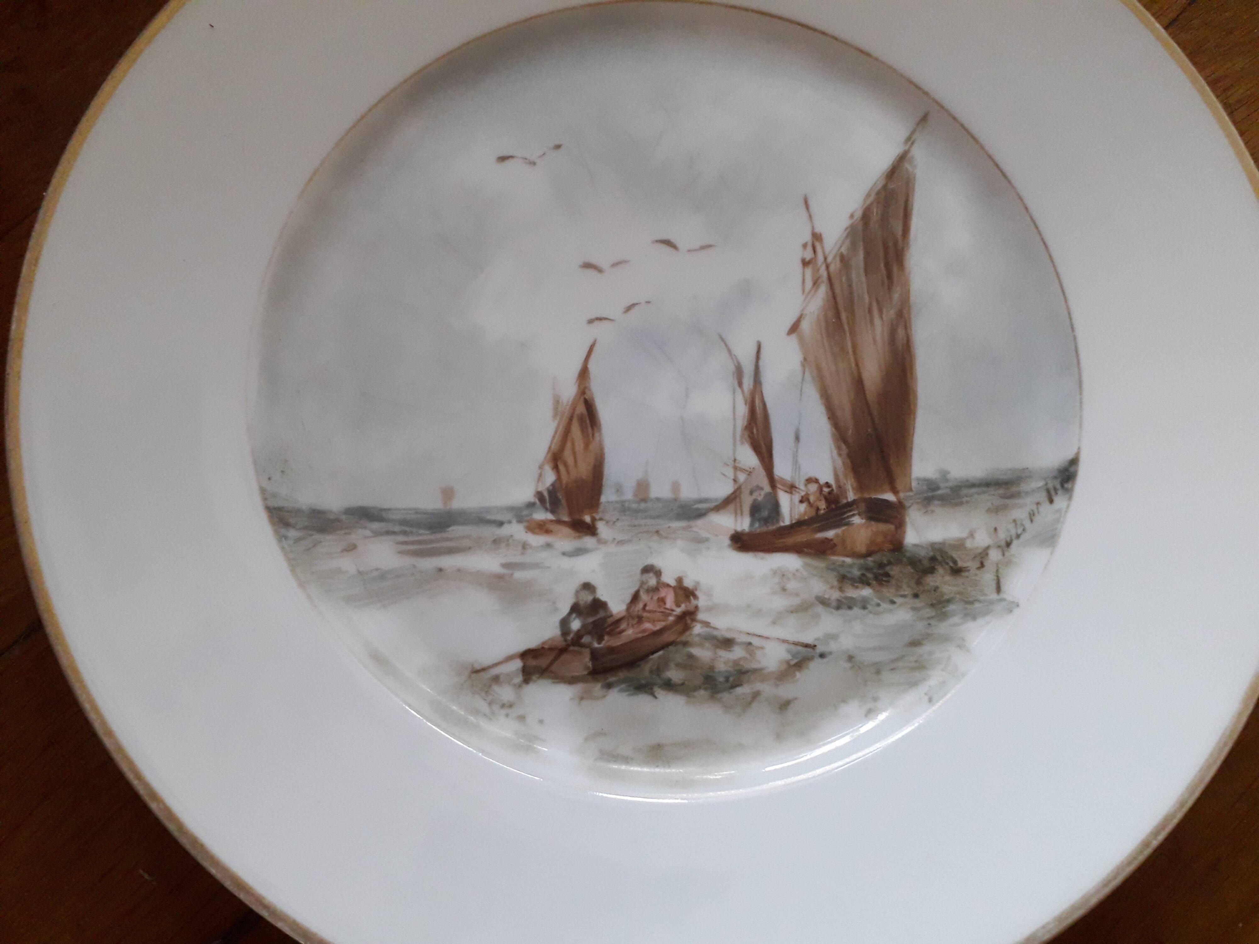 2 assiettes vintage signées avec un décor de mer